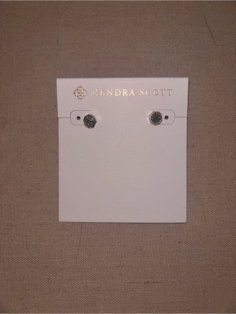 NWT Kendra Scott Silver Hexagon Stud Earrings with Charcoal Gray Drusy Stone